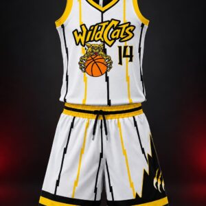 white and yellow wildcats jersey and shorts set