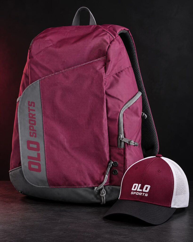 Burgundy OLO SPORTS Backpack And Cap 819x1024