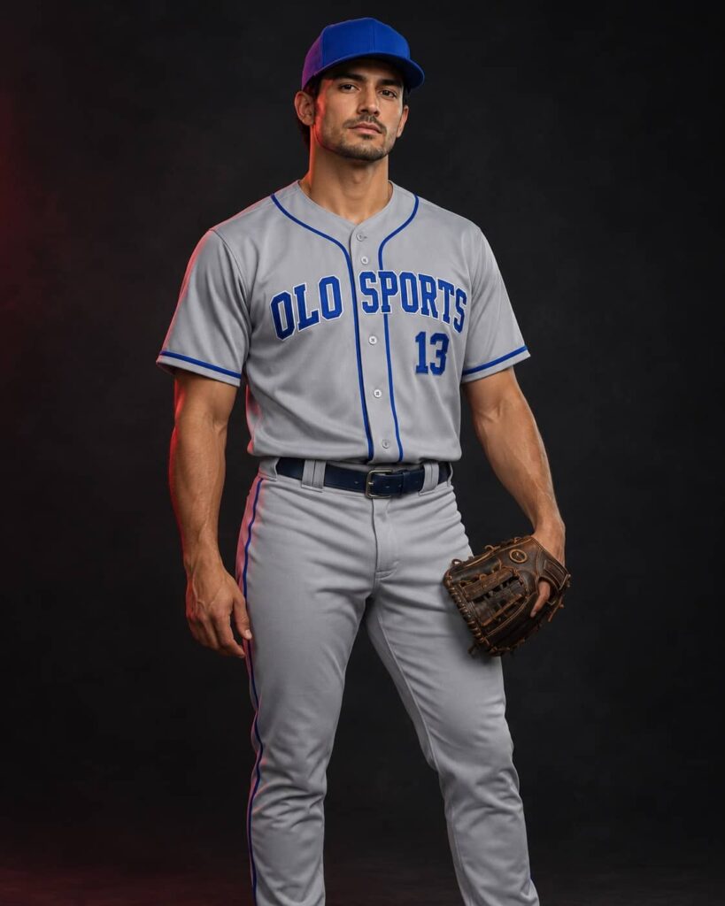 OLO Sports Blue Gray Baseball Uniform 819x1024